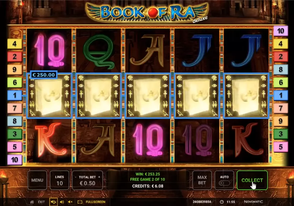 Занос в слоте Book of Ra